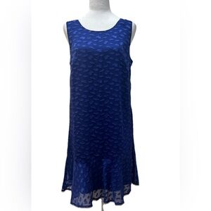 LOFT Drop Waist A-line Sheer Dress with Pattern Blue 8